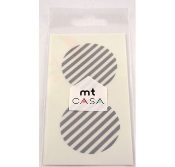 MT CASA SEAL Sticker rond 5cm en washi rayé argent/stripe silver 10pc