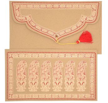 PAPERTREE SARI Enveloppe kdo 19x10cm - Kraft/Rouge