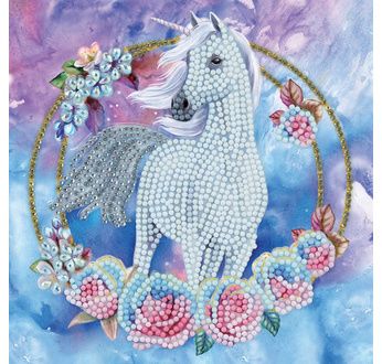 CRYSTAL ART Kit carte broderie diamant 18x18cm Licorne en fleurs