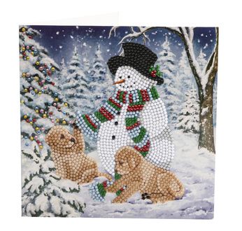 CRYSTAL ART Kit carte broderie diamant 18x18cm Chiots bonhomme neige