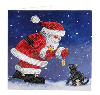 CRYSTAL ART Kit carte broderie diamant 18x18cm Père Noël et chaton