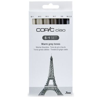 Set COPIC CIAO "5+1" 5 Gris Chauds + 1 Multiliner