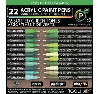 TOOLI Marqueur Acrylique Set Vert 22 couleurs EF 07mm