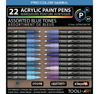 TOOLI Marqueur Acrylique Set Bleu 22 couleurs EF 07mm