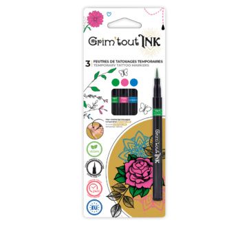 Grim'tout Ink-Set COMPLEMENTAIRE-3 feutres de tatouage temporaire